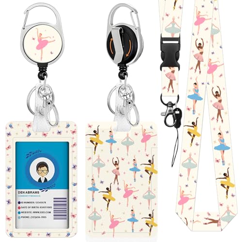 Ballet for ID Badge Holder, Ballet ID Badge Holder with Heavy-Duty Retractable Reel Clip, Gift for Teacher Nurse Adult - color: Ballet-beige