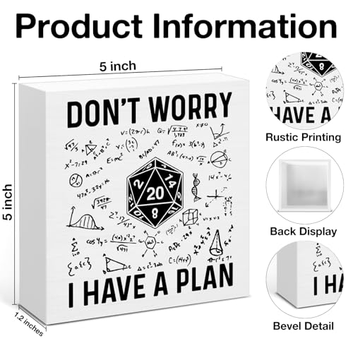 Gamer Decor, Funny DND Gifts for RPG Gamers, Don't Worry I Have A Plan Wooden Block Sign Home Room Decor for Desk Table Shelf - color: DON