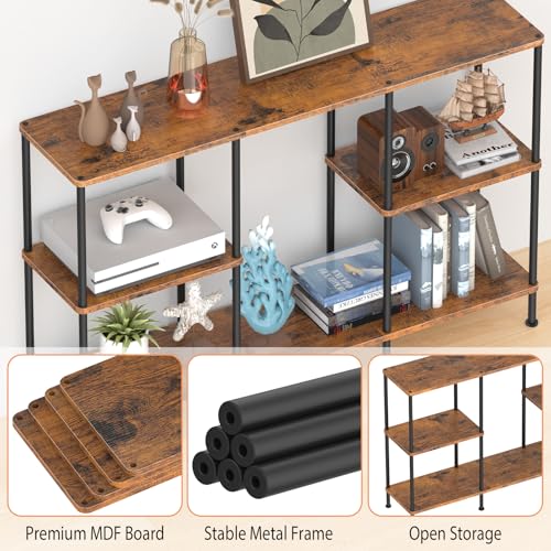 50 Inch TV Stand, Tall Entertainment Center with Open Storage Shelves,3 Tier Tall Farmhouse TV Console Table for Small Spaces, Media Cabinet Rustic Entertainment Center for Living Room Bedroom, Brown - color: Brown