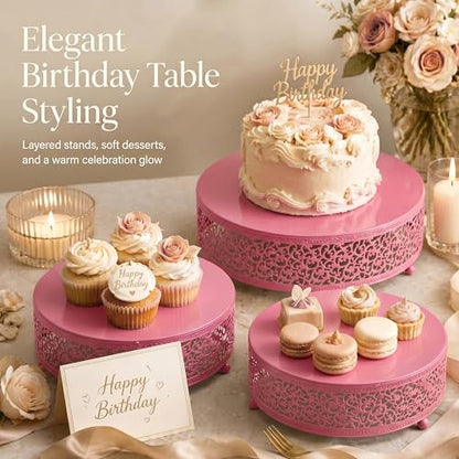 3-Piece Metal Cake Stand Set, Round Buffet Risers (8 to 12 Inch) – Sturdy Dessert Cupcake Pastry Candy Plate Stands for Wedding, Birthday Party & Event (3P-Pink) - color: Pink, size: 3P-Round(8IN to 12 IN)