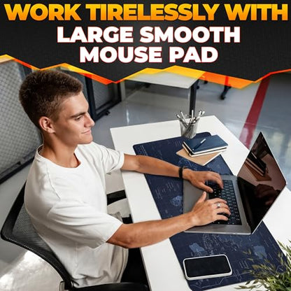 Wide Desk Coverage Full World Map Mouse Pad XL - 35x15.7 World Map Desk Mat Large with Geographical Print Layout - Soft and Water-Resistant Surface, Non-Slip Bottom, Suitable for Games and Work