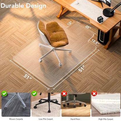 Office Chair Mat for Carpet with Lip, 51" x 63" Clear Plastic Heavy Duty Desk Floor Protector, Low Pile Carpet Saver Mat for Rolling Chairs, Smooth Glide Computer Chair Mat for Office or Home - size: 51"x63"