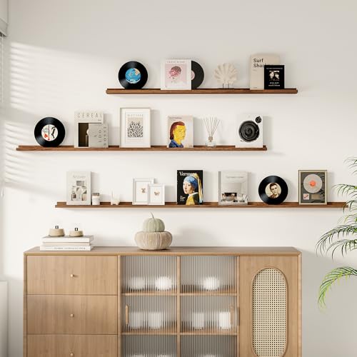 Floating Picture Ledge Shelves for Wall Set of 2, 55 Inches Picture Shelf with Ledge, Nursery Book Shelf for Toys Storage Kids Bookshelf Wall Mounted Living Room Bedroom Decor Frames, Walnut - color: Picture Ledge Shelves,walnut, size: 55in