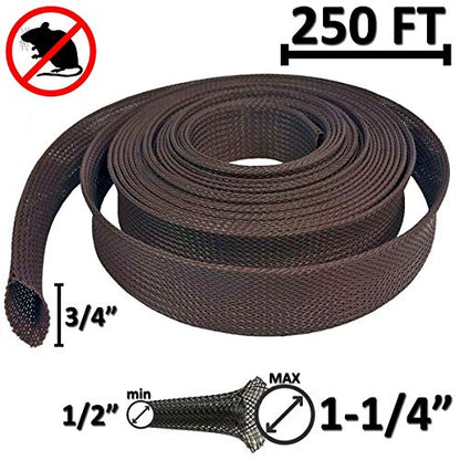 Electriduct 3/4" Chewing Resistant Braided Sleeving Repulsive Hose Wire Mesh Cable Protection Flexible Expandable Wrap - 250 Feet - color: Expandable (Dark Brown), size: 0.75 Inch - 250 Feet