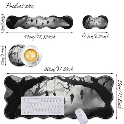 Bxgolkgd Desk Mat Set,Mouse Pad with Keyboard Wrist Rest & Mouse Wrist Rest,Wave-Shaped Design,Non-Slip Rubber Base,Ergonomic Desk Mat for Home,Office,Gaming,Skeleton Tree - color: Skeleton Tree