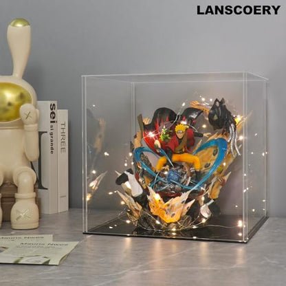 LANSCOERY Acrylic Display Case, 9 x 9 x 9 in Clear Display Box with 2mm Panels, Black Base for Building Block Models and Figurines - color: Black, size: 9x9x9inch; 23x23x23cm