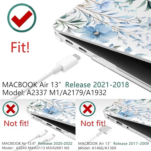 DONGKE Compatible with MacBook Air 13 inch Case 2021 2020 2019 2018 Release A2337 M1 A2179 A1932 with Retina Display & Touch ID, Plastic Hard Shell & Keyboard Cover - Blue Flowers - color: Blue Flowers