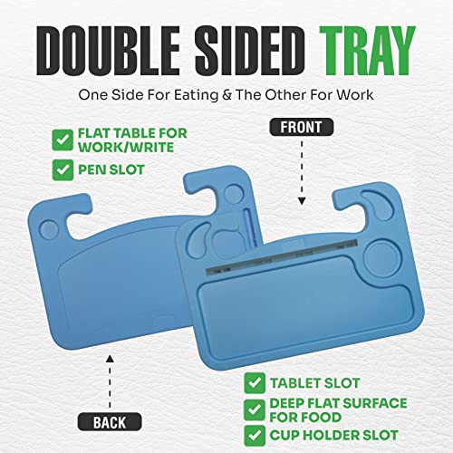lebogner Steering Wheel Tray, Car Tray for Eating, Hook On Steering Wheel Desk for Food, Laptop and Car Accessories, Car Road Trip Must Haves Gadgets Car Table (Light Blue, with Tablet Slot) - color: Light Blue, With Tablet Slot