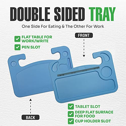 lebogner Steering Wheel Tray, Car Tray for Eating, Hook On Steering Wheel Desk for Food, Laptop and Car Accessories, Car Road Trip Must Haves Gadgets Car Table (Light Blue, with Tablet Slot) - color: Light Blue, With Tablet Slot