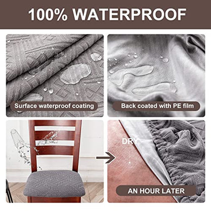 Genina Chair Seat Covers Waterproof Dining Room Chair Covers 2 Pack Stretch Seat Covers for Dinning Room Chair Protector Slipcover for Kitchen, Hotel (2, Pattern1-Light Gray) - color: Pattern1-light Gray