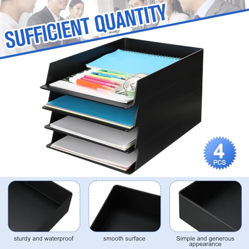 Wenqik 4 Pcs Stackable Paper Trays Rectangular Plastic Desk Holder Desktop Document File Organizer Storage Letter for Office Classroom (Black) - color: Black
