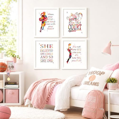 Watercolor Basketball Player Girl Athlete Illustration Art Print Set for Girl's Bedroom Motivation, Playroom Energy Boost, Locker Team Spirit, Young Hoopster Surprises, Aspiring Guard Tokens, Team Leader Honors, Coach Appreciation Gifts, Birthday Slam Dun