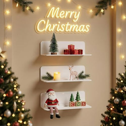 OAPRIRE White Floating Shelves Wall Mounted Set of 2 - Easily Expand Wall Space - Acrylic Hanging Shelves for Bedroom, Gaming Room, Living Room, Bathroom, Office with Cable Clips - color: White