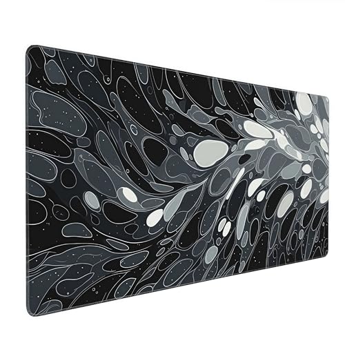 Oversized Desk Mat, Abstract Liquid Art Design, 35.4x15.7 Inches, Washable Mouse Pad, Stitched Edges, Non-Slip Rubber Base, Rectangular - color: Marble Swirl Extended