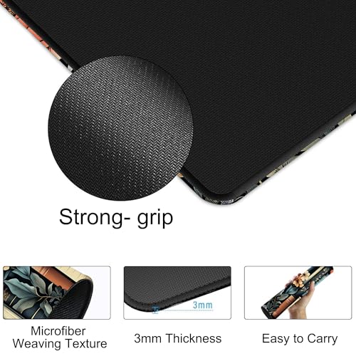 Books and Flowers Gaming Mouse Pad 35.4 x 15.7 Inches with Non-Slip Rubber Base, Smooth Cloth Surface Desk Keyboard Mat for Computer, PC, Laptop, Desktop - color: Books and Flowers