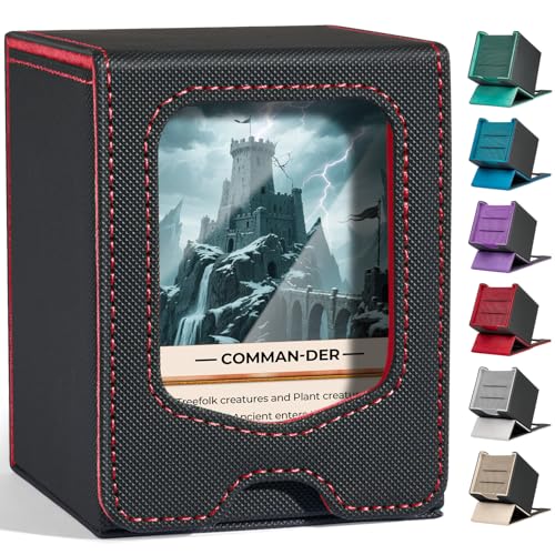 Fabmaker Deck Box Compatible with MTG Commander, (patent Pending) Magnetic Trading Card Storage Box with Comman-der, Fits 100 Double-Sleeved Cards, Card Box Compatible with Magic the Gathering, Red - color: Red, size: 1 pack