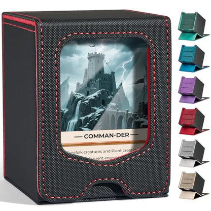 Fabmaker Deck Box Compatible with MTG Commander, (patent Pending) Magnetic Trading Card Storage Box with Comman-der, Fits 100 Double-Sleeved Cards, Card Box Compatible with Magic the Gathering, Red - color: Red, size: 1 pack