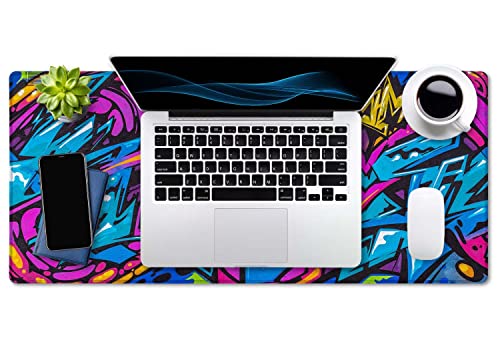 SSOIU Extended Gaming Mouse Pad - Non-Slip Water-Resistant Rubber Base Computer Keyboard Mouse Mat, 35.5 x 15.7-inch XX-Large Desk Mat, Ideal Partner for Work & Game, Beautiful Street Art Graffiti - color: Street Art Graffiti