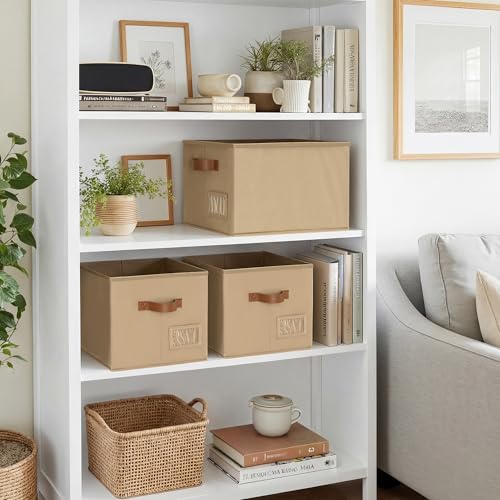 GRANNY SAYS Fabric Storage Bins with Handles, Collapsible Storage Baskets for Shelves, Closet Organizers and Storage Bins, Storage Boxes for Clothes, Brown, Large, 3-Pack - color: Brown, size: Large