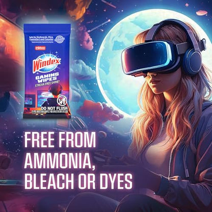 Windex Gaming Cleaning Wipes, Pre-Moistened Wipes to Instantly Clean all Gaming Gear and Electronics, Resealable Packaging for a Freshness Lock, 25 count (Pack of 2) - size: 25 Count (Pack of 2)