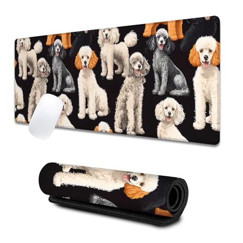 Poodle Large Gaming Desk Mat,Rubber Non-Slip Cute Dog Mouse Pad,31.5x11.8x0.12in Extended Multiple Colors Puppy Mousepad,Game Lover Mice Pads Gifts,Office Home Deskmat Decor - color: Poodle