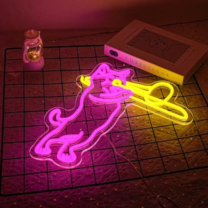 Cat Playing Trombone Neon Sign for Wall Decor Dimmable Cat Neon Lights Music LED Sign USB Powered Live Music Neon Signs for Pet Shop Music Room Bedroom Concert Dj Studio Bar - style: cat playing trombone
