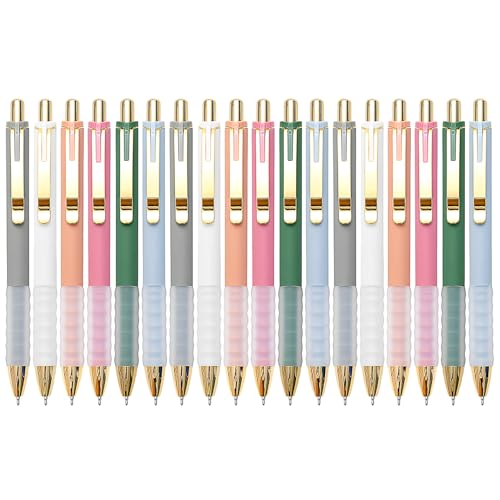 Linbsunne Ballpoint Pens Black Medium Point 1mm with Super Soft Grip Ball Point Pen for Men Women Retractable(gold-18 pcs) - color: gold-18 pcs