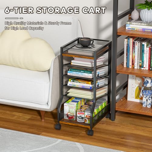 keomaisyto 6-Tier Standing File Organizer for Office Organization, Under Desk File Holder with Sliding Mesh Paper Letter Trays, Slim Rolling File Cart with Wheels for Home/Office/Study - style: Classic