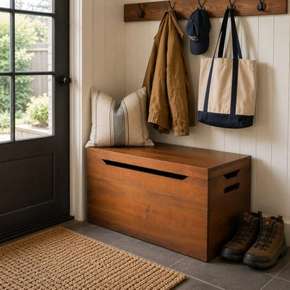 Entryway Storage Chest for Shoe, Boots & Bags, Fully Assembled, Walnut - color: Entryway Bench Storage - Walnut