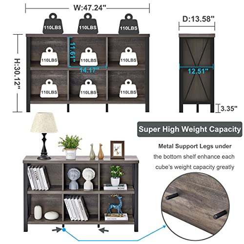 FATORRI Rustic 6 Cube Storage Organizer with Shelf, Wood and Metal Cubby Bookcase, Industrial Horizontal Bookshelf for Living Room, Home Office (Walnut Brown, 47 Inch) - color: Walnut Brown, size: Without Drawer