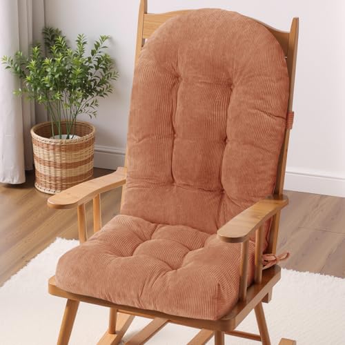 Rocking Chair Cushion - Corduroy Fabric, High-Density Sponge, Durable Comfort Non-Slip Bottom Tufted Seat Pads with Ties, Corduroy︱Brown, 44x19x4 inch - color: Corduroy | Brown