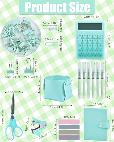 LXEVIHK 21Pcs Green and Blue Desk Organizers and Accessories With Mesh Desk Organizer and 360°Rotating Pen Holder and a Lot of Office Green Office Supplies Beautifully Presented in a Gift Box - color: green+blue