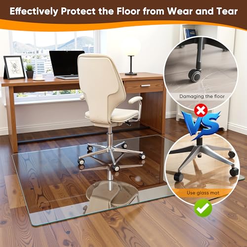 Antok Tempered Glass Chair Mat, 45"x45" Office Chair Mat for Carpet & Hardwood Floors, Heavy Duty 1/5" Desk Chair Mat for Smooth Rolling at Home or Office - size: 45"x45"