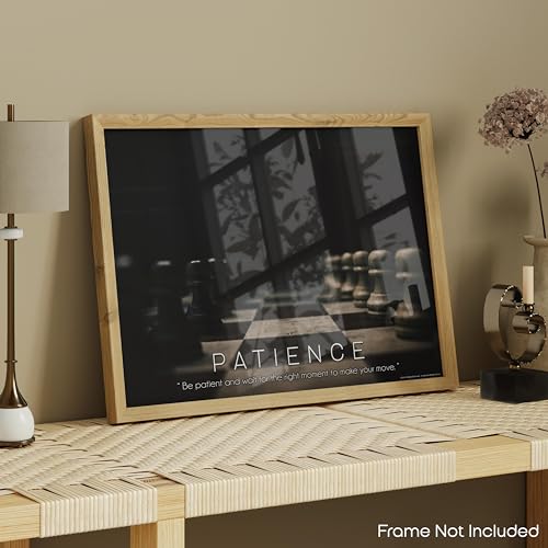 Patience Logical Moves Chess Board Attack Knowledge Openings Match King Queen Motivational Artwork Quotes Posters Print Home Classroom Gift Bedroom Decor 11x14 inches Unframed