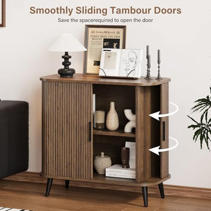 Svimi Accent Cabinet with Sliding Doors - Walnut Sideboard Buffet Cabinet with Storage for Coffee Bar, Console Table - MCM Design Bar Cabinets for Modern Home Décor