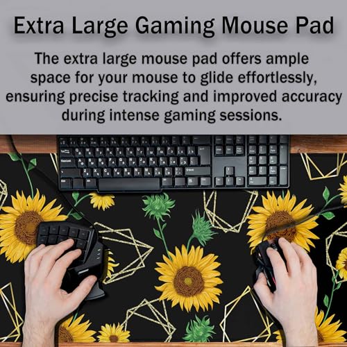 Sunflowers Yellow Mouse Pad Sunflower Gold Geometric Green Leaf Keyboard Mat Large Gaming Mousepad for Desk,Office,Bed 35.4"X15.7" - color: sunflowers yellow