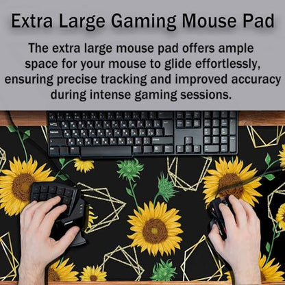 Sunflowers Yellow Mouse Pad Sunflower Gold Geometric Green Leaf Keyboard Mat Large Gaming Mousepad for Desk,Office,Bed 35.4"X15.7" - color: sunflowers yellow