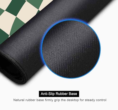 Sage Green Checkered Desk mat, Retro Boho Extra Large Mouse Pad, Abstract Wavy Desk Protector Pad, Minimal Pattern Aesthetic Writing Mat for Computer & Laptop Home Office, 31.5 X 11.8 in - color: Green Checkered