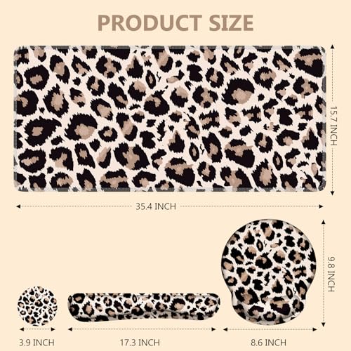 iLeadon Mouse Pad Set, Desk Mat + Mouse Pad with Wrist Rest + Keyboard Wrist Rest + Coaster, 4in1 Leopard Mouse and Keyboard Pad Set for Home Office, Classic Leopard - color: Classic Leopard