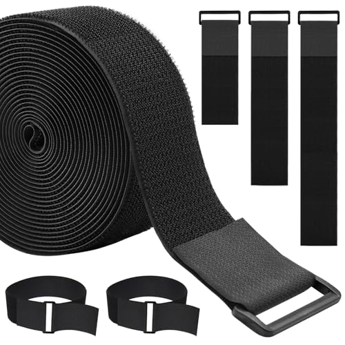 1.5In x 16Ft Cinch Straps Heavy Duty With 20 Buckles, Black Nylon Hook and Loop Straps, Reusable Long Cable Ties for Organizer or Storage - size: 1.5In x 16Ft