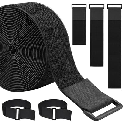 2In x 32Ft Cable Straps Heavy Duty With 30 Buckles, Black Hook and Loop Straps, Reusable Cable Ties for Organizer or Storage. - size: 2In x 32Ft
