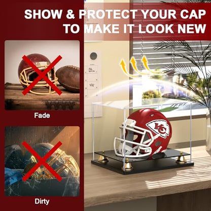 Mini Football Helmet Display Case Self-Assembly Dustproof Acrylic Display Case for Mini Football Helmet Baseball Motorcycle Helmet with Metal Bell Base (8.3x6.3x7.1 inch) - size: 8.3 x 6.3 x 7.1 inch