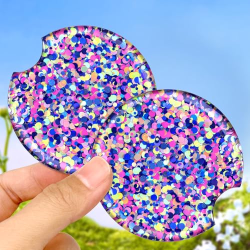 Swooflia Flower Car Cup Holder Coasters for Women - 2.75 Inch Cute Resin Clear Automotive Drink Cupholder Insert Car Accessories 2 Pack Bling Color - color: Bling Color