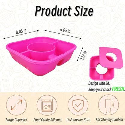 Snack Bowl for Stanley Cup 40 oz Tumbler, Reusable Snack Tray with Lid, Snacks Ring, Silicone Food Holder for Stanley Cup Accessories (Hot Pink) - color: Hot Pink