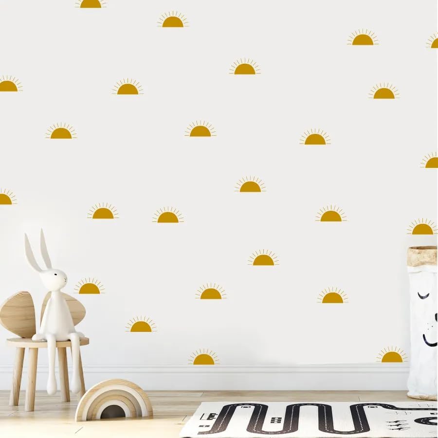 12x36 Inch Half Sun Wall Decal Set - DIY Boho Wall Decal Mural Set - Great Gift Idea- 25 Pcs Stickers, Kitchen, Nursery, Office Decor (Half Sun) - color: Half Sun