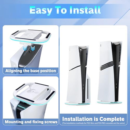 HONCAM Vertical Stand for PS5/PS5 Slim/PlayStation Pro Consoles, PlayStation 5 Vertical Holder with 7 RGB Lights and a Screw,White - color: White