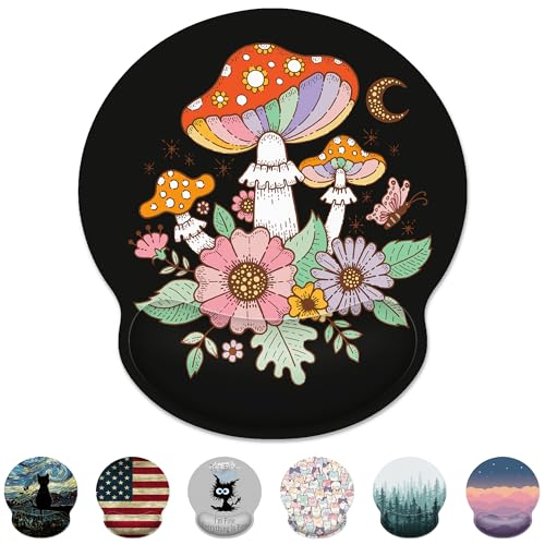 Ergonomic Mouse Pad with Wrist Support,Black Mushroom Mouse Pad with Wrist Rest,Relieve Wrist Pain Mousepad Non-Slip Rubber Base,Mouse Pads for Desk,Computers,Laptop,Office,Gaming,Accessories - color: Mushroom