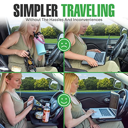 Steering Wheel Desk Tray for Eating, Laptops - Hooks Onto Most Vehicle Steering Wheels, Road Trip Accessory, Car Table - color: Black