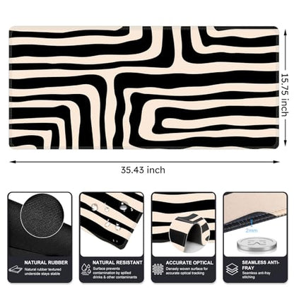 iCasso Gaming Mouse Pad (35.4x15.7 in), Large Stable Rubber Base Mousepad with Stitched Edges, Keyboard Mouse Mat for Work, Game, Office, Home - Curve - color: Curve