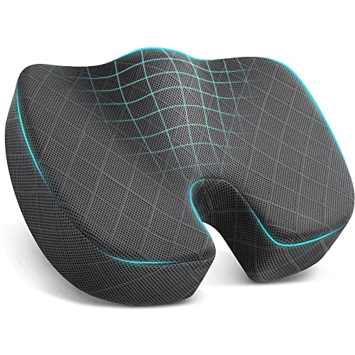 TushGuard Seat Cushion - Memory Foam Sitting Pillow for Office Chair, Car Seat, Airplane, Bleacher - Sciatica & Hip & Coccyx Pain Relief Desk Chair Cushion for Long Sitting Office Workers, Car Drivers - color: Grey, size: Large